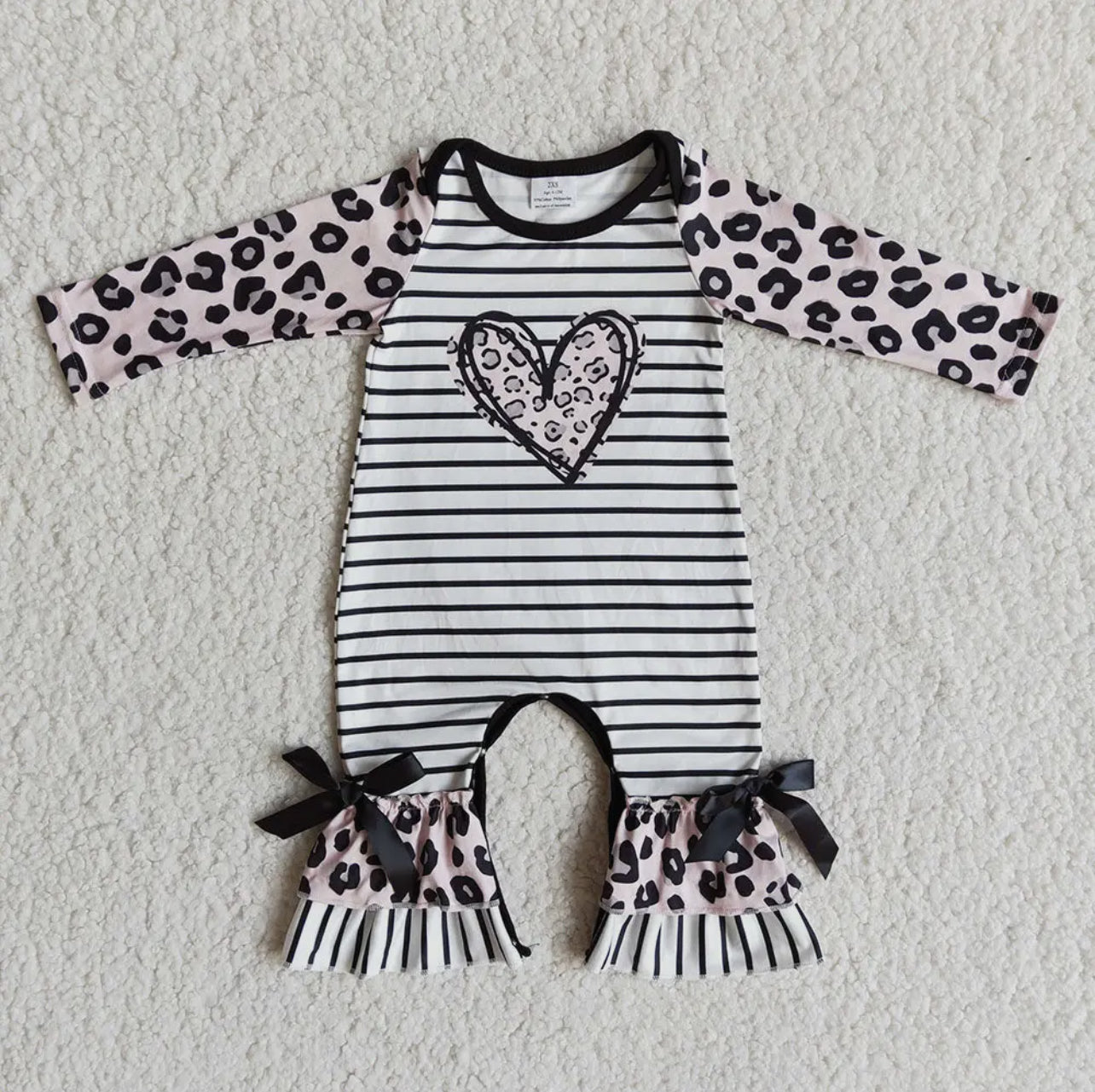 Heart Stripe Ruffle Romper