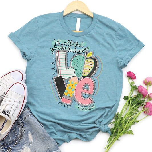 Blue Teacher Love Tee Shirt
