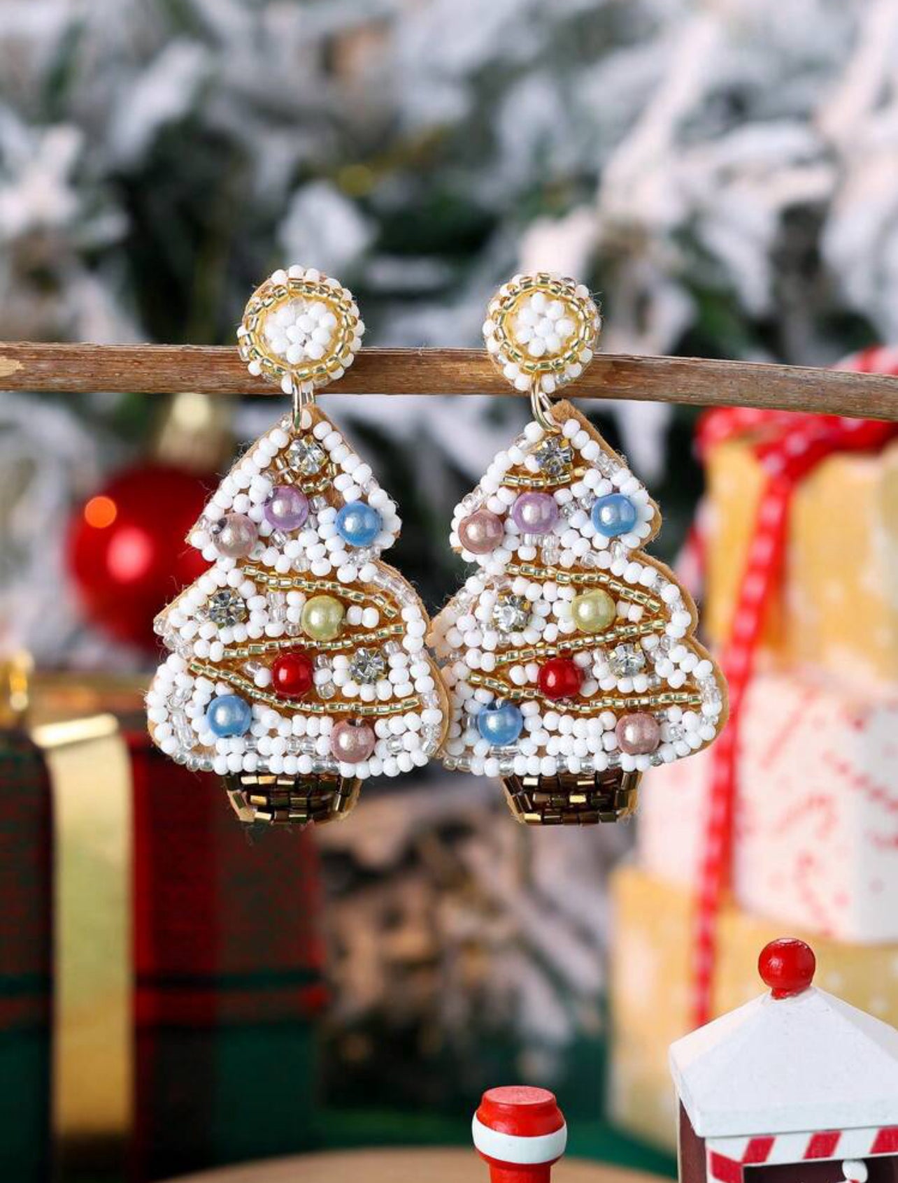 Beaded Christmas Tree Earrings