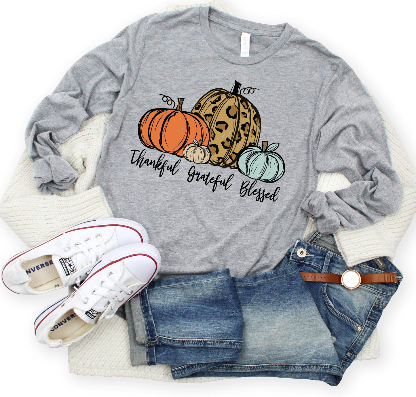 Thankful Grateful Blessed Pumpkin Long Sleeve