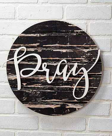 Circular Wooden Pray Sign