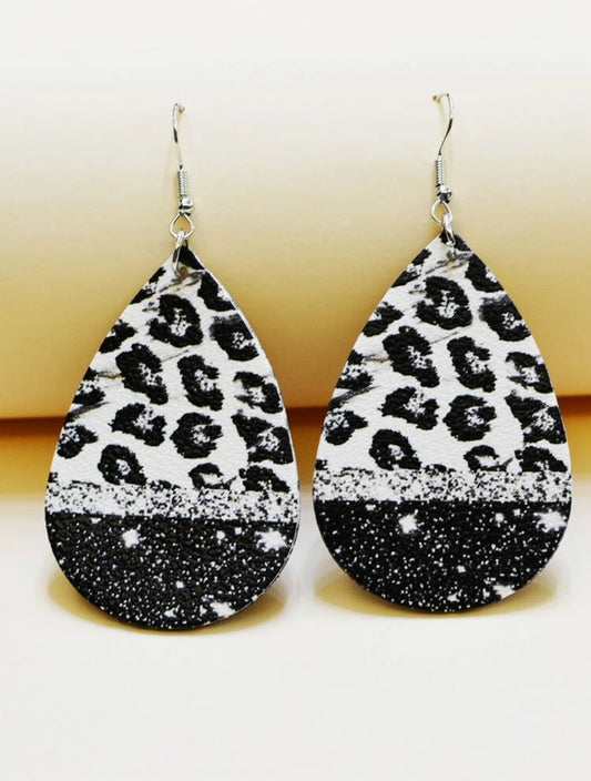Black & White Leopard Print Drop Earrings