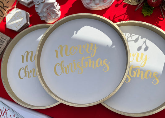 Gold Painted Merry Christmas Tray
