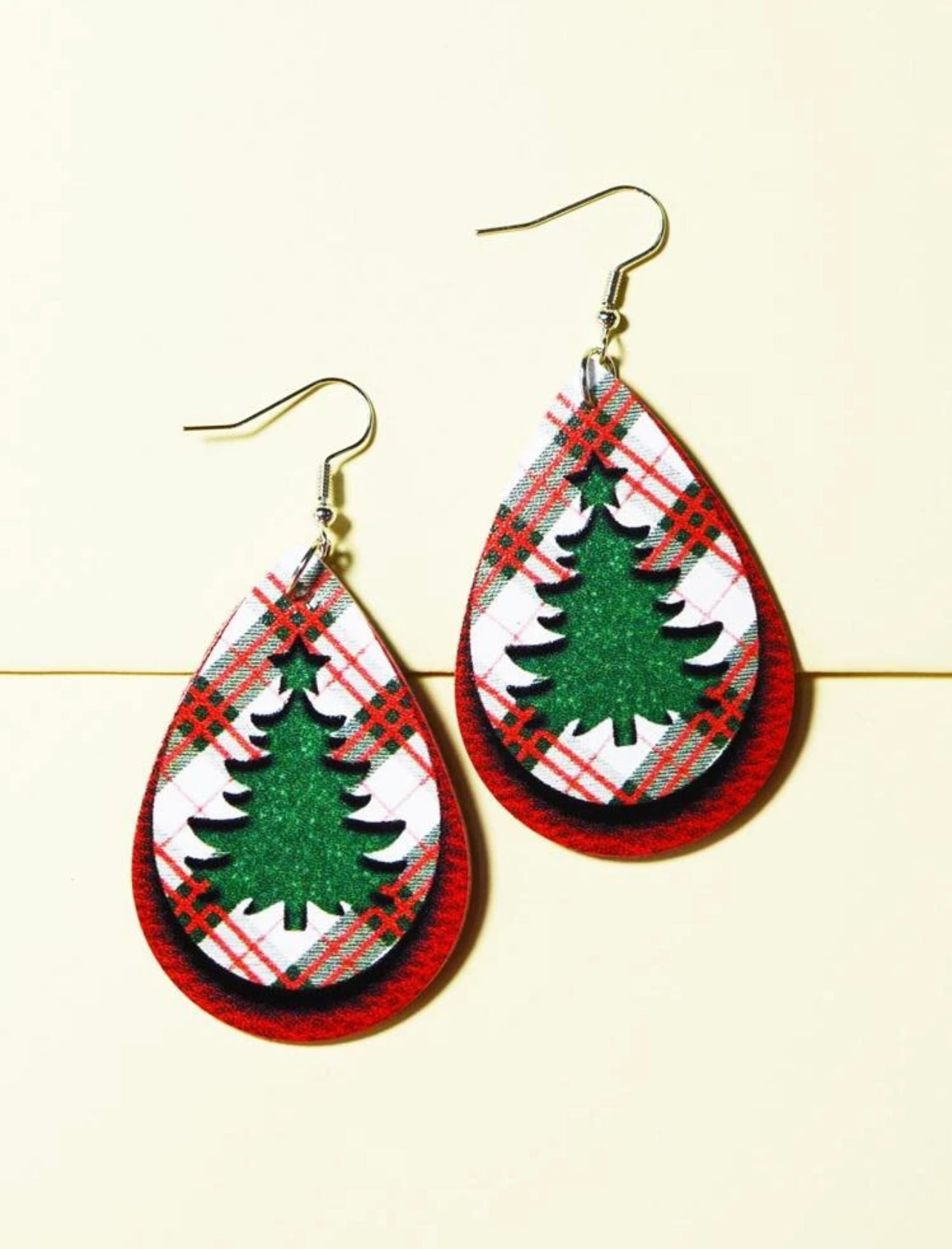 Green Glitter Tree Cutout Earrings