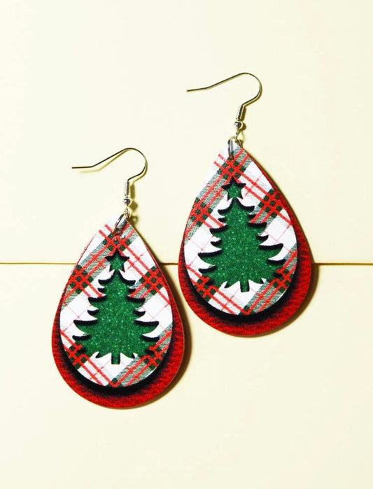 Green Glitter Tree Cutout Earrings