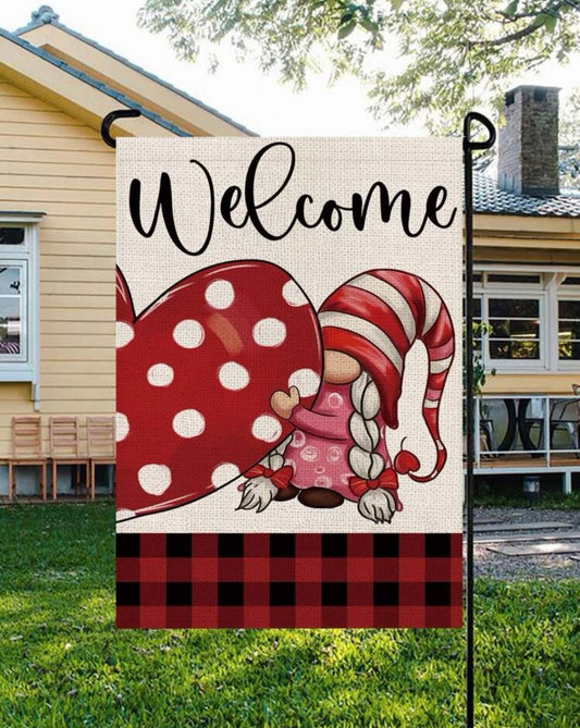 Gnome Heart Garden Flag