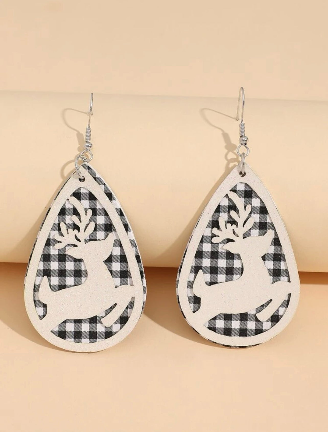 Reindeer Plaid Glitter Earrings