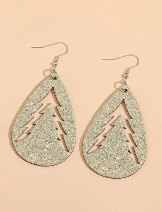 Gold Glitter Tree Cutout Earrings