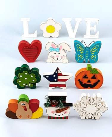 Holiday Wooden Decor Pieces, Variety 3