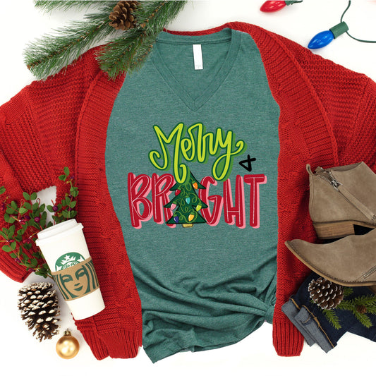 Green Merry & Bright V-neck tee