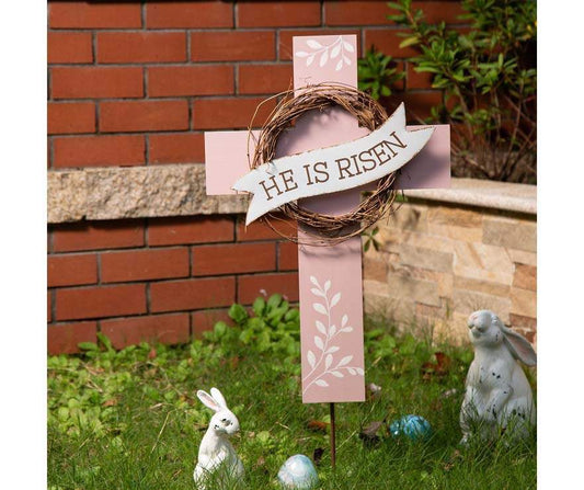 He Is Risen Yard Stake, Pink