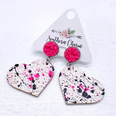 Southern Charm Paint Splash Earrings, Pink