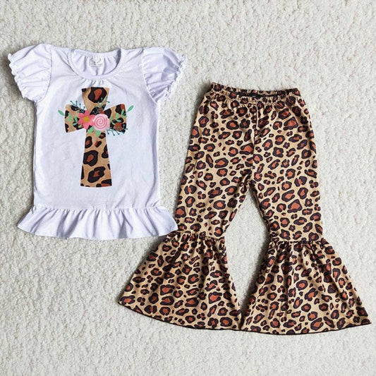 Cross Leopard Ruffle Pant Set