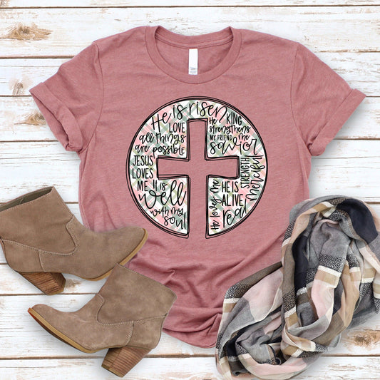 Easter Cross Tee Shirt - Mauve