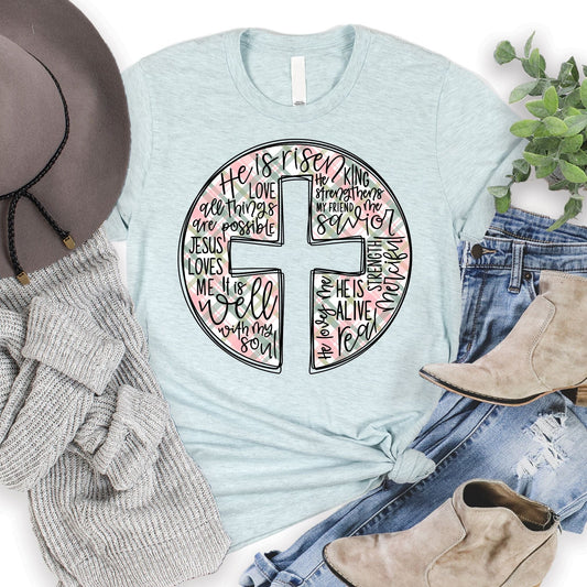 Easter Cross Tee Shirt - Ice Blue