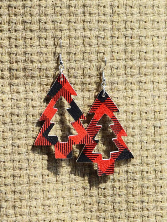 Buffalo Plaid Tree Cutout Earrings