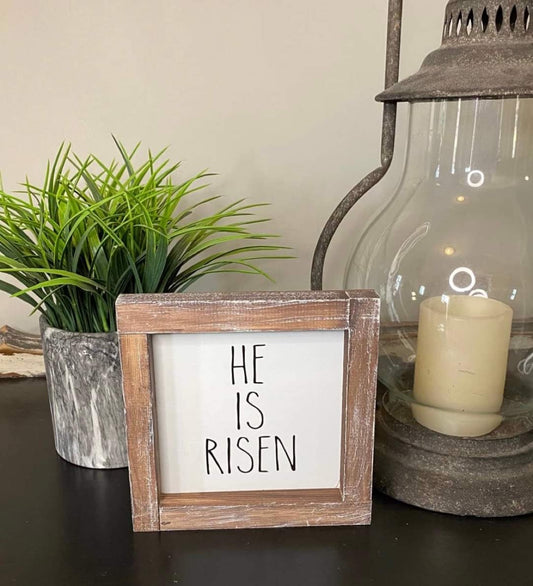 Wooden He Is Risen Framed Block