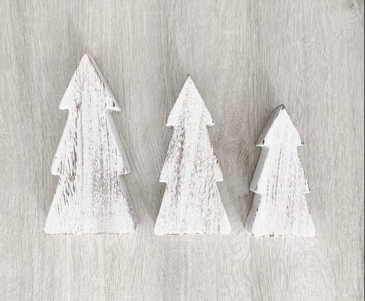 Wooden Christmas Tree Set (3), White