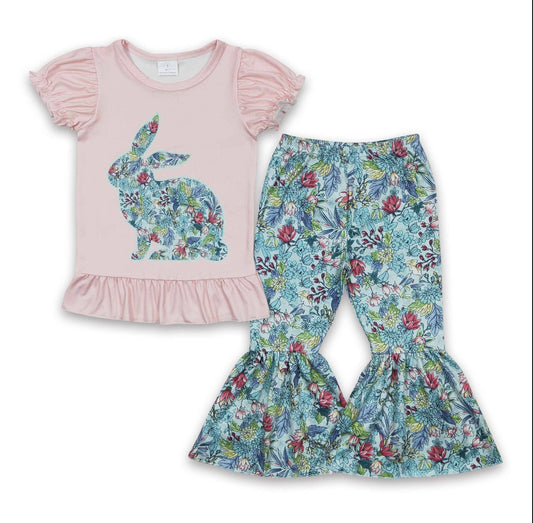 Floral Bunny Ruffle Pant Set