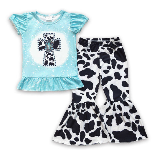 Cross Cow Print Ruffle Pant Set