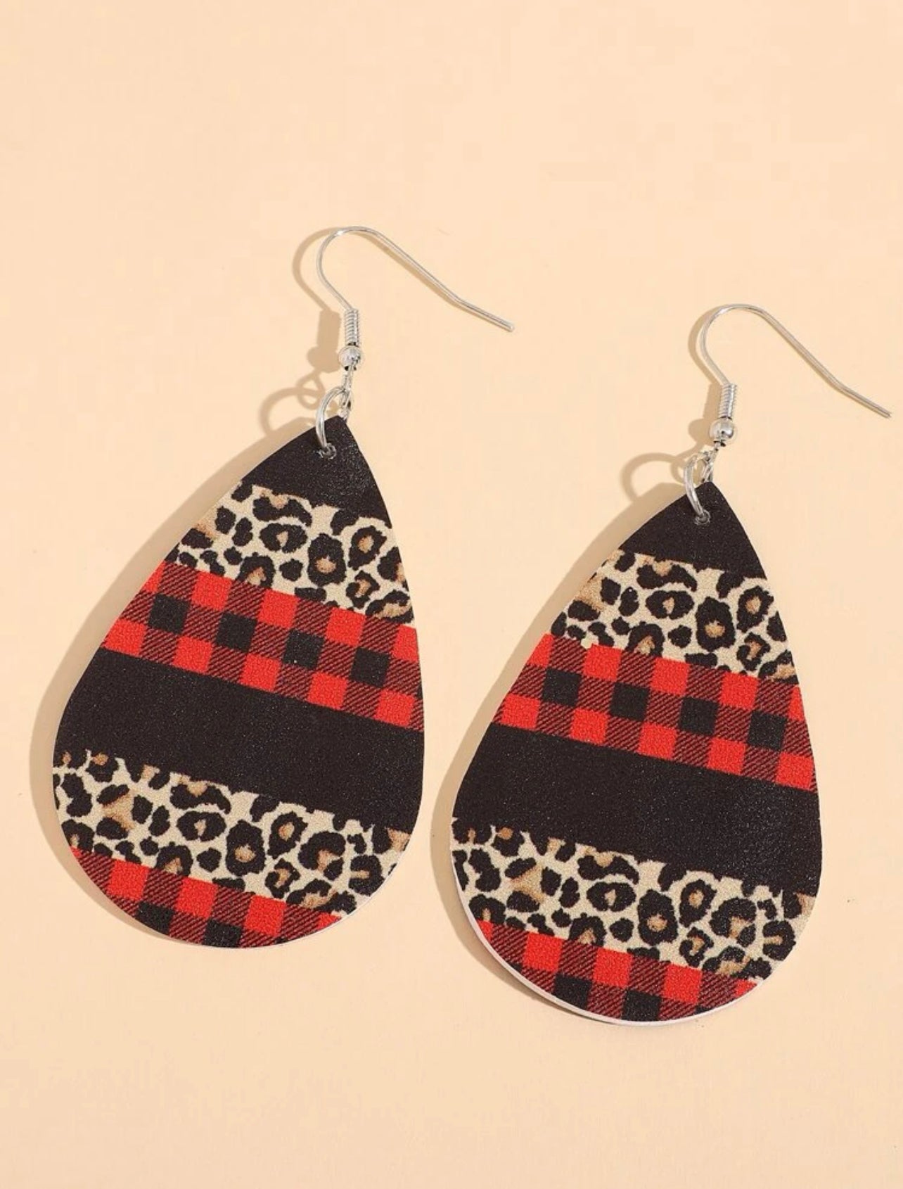 Buffalo Plaid/Leopard Print Drop Earrings